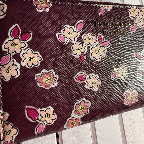 Kate Spade Tinsel Glitter Large Continenatal Deep Berry Wallet - Picture 2 of 6